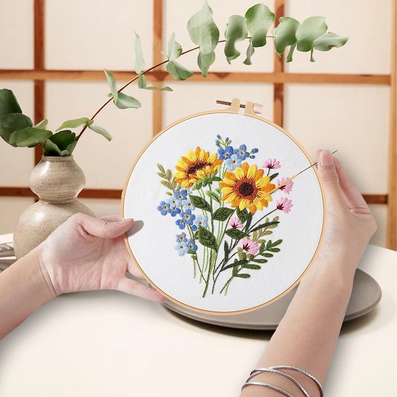 Ohcol 3 Sets Embroidery Kit for Beginners Cross Stitch Kits Needlepoint Kits Crafts for Adults with 3 Embroidery Hoops Easy-to-Follow Operating Instructions,Needle Point Kits with Flowers Patterns - Image 3